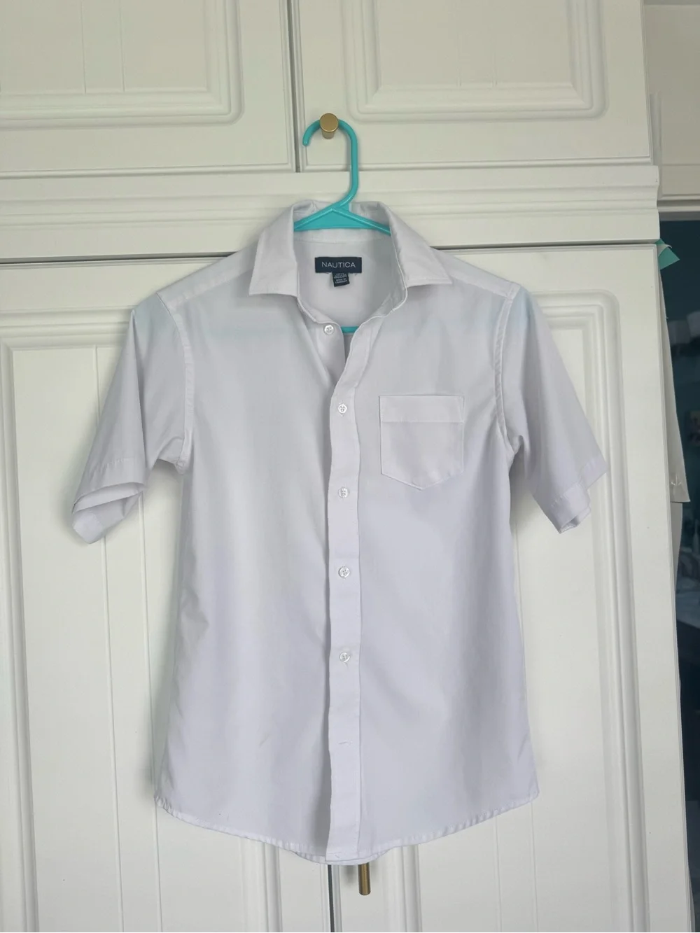 Nautica Boys Short Sleeve Button-Down Shirt in White ✨5 for $15!✨ school uniform